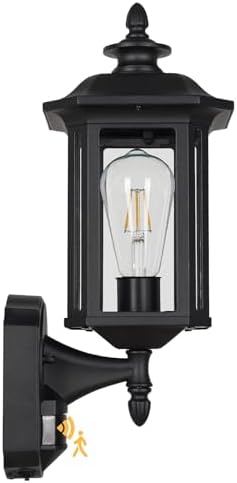 JYO 16" Motion Sensor Outdoor Wall Light Fixtures, Outdoor Wall Sconce with Seeded Glass & E26 Socket Matte Black Wall Mount Exterior Waterproof Wall Lantern for House Front Door Garage (01-BK-MA)