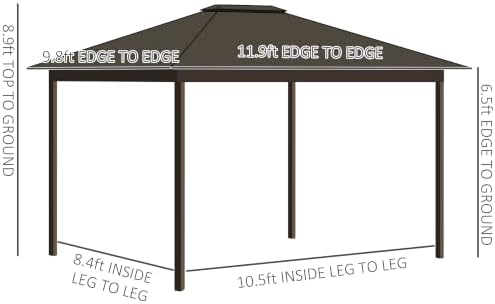 outsunny 10' x 12' hardtop gazebo with curtains on a desk or shelf