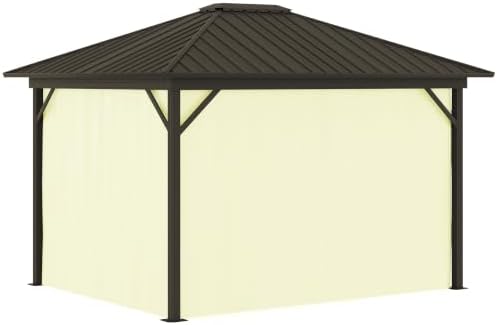 outsunny 10' x 12' hardtop gazebo with curtains, front angle view
