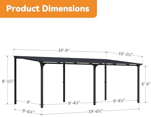 covered outdoor lean to gazebo 10'x20' with galvanized, close-up detail