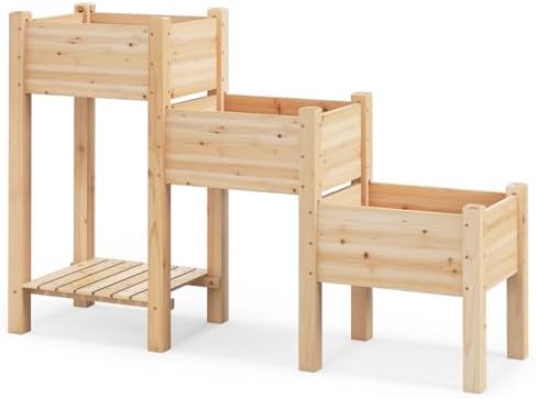 costway raised garden bed, 3-tier wooden elevated planter, main product view