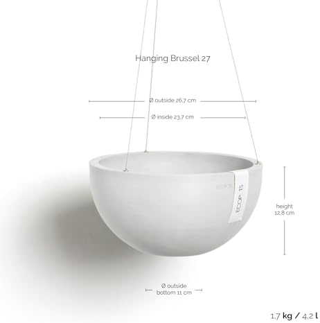 ecopots hanging brussels round planter, pure white, 10.5", close-up detail