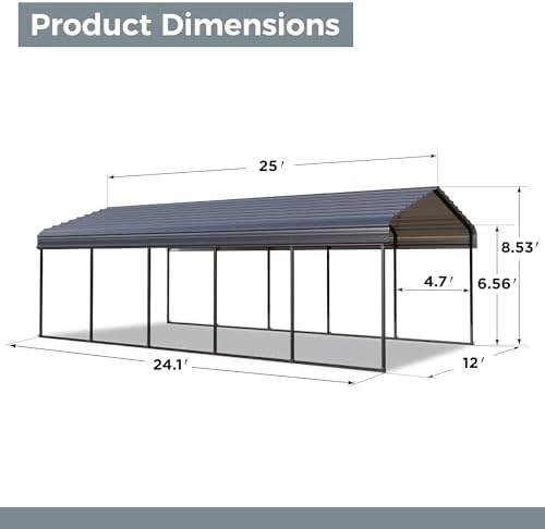 green party 12x25 ft metal carport heavy duty shown in use