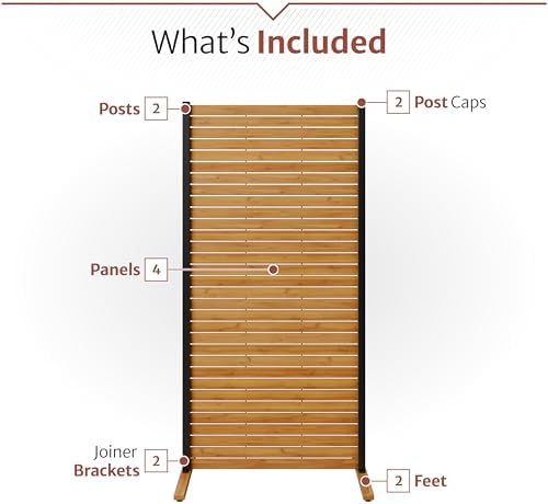 enclo easy assembly freestanding/surface mounted privacy screen, hardwood, package contents