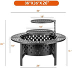 outvue 36 inch fire pit with 2 grills,wood, package contents