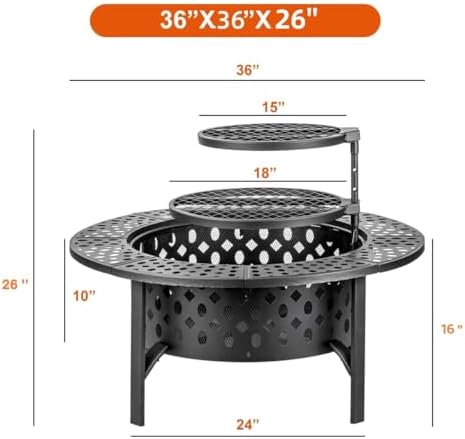 outvue 36 inch fire pit with 2 grills,wood, package contents