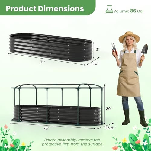 giantex raised garden bed w/greenhouse cover, outdoor oval, view 9