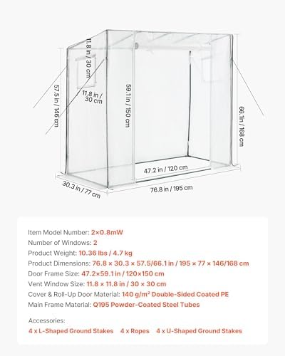 vevor walk-in greenhouse, 76.8" x 30.3" x 66.1" on a desk or shelf