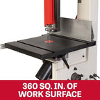 jet black 14" woodworking band saw, 1.75 hp, close-up detail