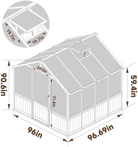 veikou 8’x8’ greenhouses for outdoors, walk-in wood greenhouse shown in use
