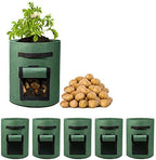 Delxo 5 Pack 10 Gallon Potato Grow Bags, Garden Planting Growing Bag with Flap, Double Layer Breathable Nonwoven Cloth for Potatoes/Planter/Vegetable/Tomato Fabric Pots with Handles Green