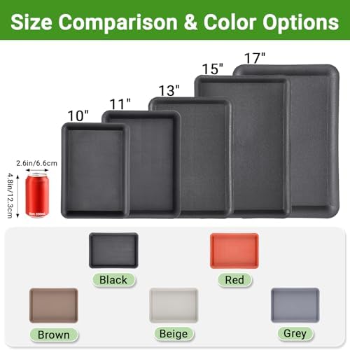 GREANER 3 Packs Plant Saucers Rectangular, 15x11x1.2 Inch Heavy Plastic Plant Saucer Drip Tray, Flower Pot Tray for Indoors Outdoor Plant Pots, Thick Drip Tray for Garden Potted Water Drips and Soil