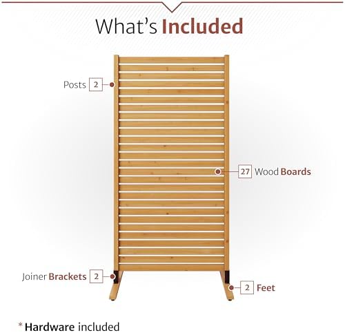 enclo slatted freestanding/surface mounted privacy screen, cedar wood, package contents