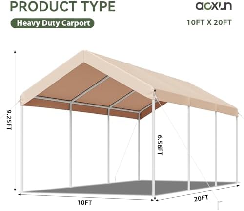 aoxun 10x20 ft carport, heavy duty car canopy, view 9