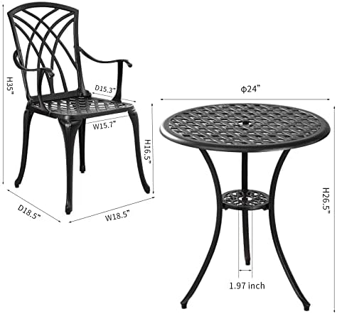 outdoor 3 piece bistro set cast aluminum bistro showing dimensions