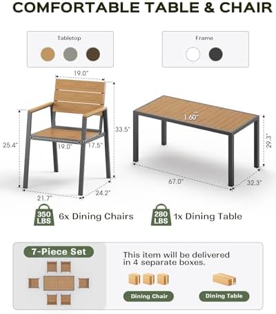 vexwalx outdoor dining set, aluminum dining table set, front angle view