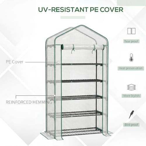 outsunny 5 tier mini greenhouse small portable 76" showing dimensions