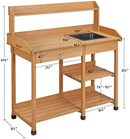 yaheetech potting bench with sink & drawer, outdoor, close-up detail