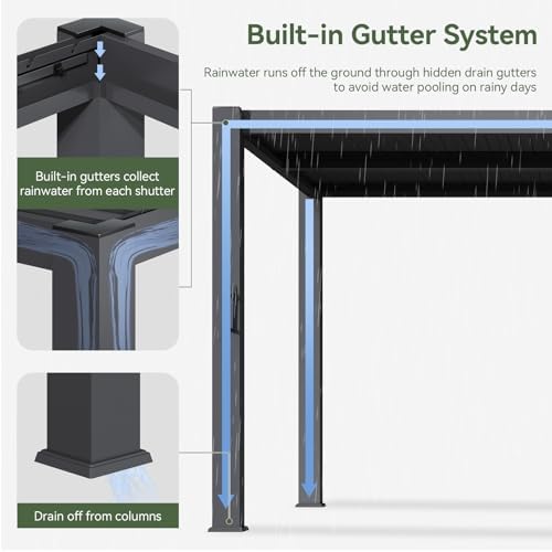 aoxun louvered pergola 10x12, 3.8" thick posts, 82.5, view 9