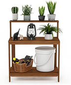 furinno tioman outdoor potting bench with storage shelf, side view