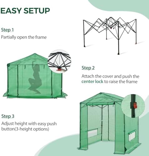 6x6 pop up greenhouse,portable green house kit, green shown in use