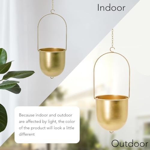 acelist gold metal hanging planter set of 2 showing dimensions