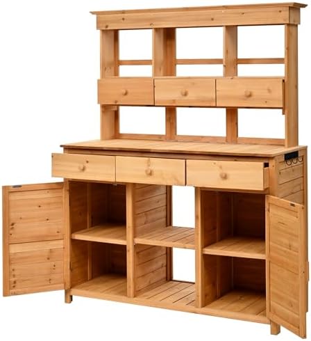 lumisol garden potting bench table with hutch, solid, view 9