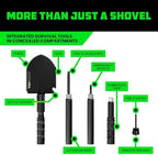 rhino usa survival shovel with pick - military showing dimensions