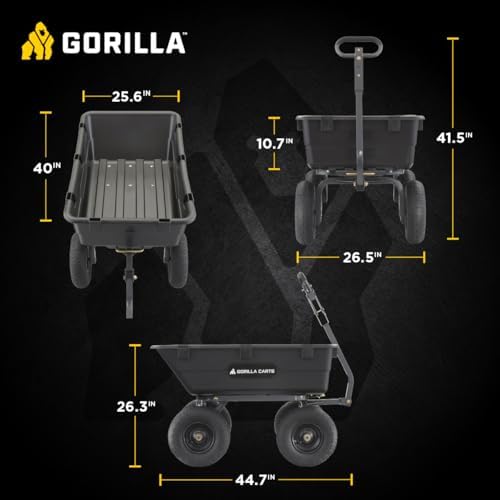 gorilla carts poly dump cart, 1200 lb. capacity, side view