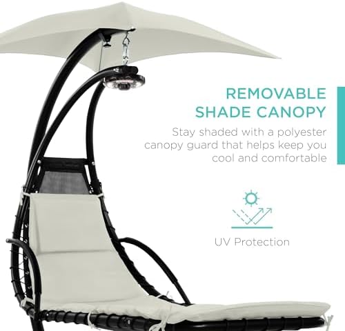 best choice products hanging led-lit curved chaise lounge showing dimensions