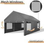 jy qaqa carport, 12x20 ft heavy duty carport showing dimensions