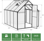 polycarbonate greenhouse kit,8x6x6 ft outsides heavy duty green, front angle view