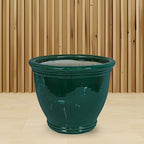 sunnydaze studio 15" round ceramic planter, dark green, view 9
