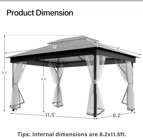 lausaint home 10x13 upgraded gazebo with netting and shown in use