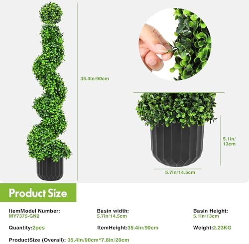 3ft artificial spiral topiary trees, realistic boxwood trees shown in use