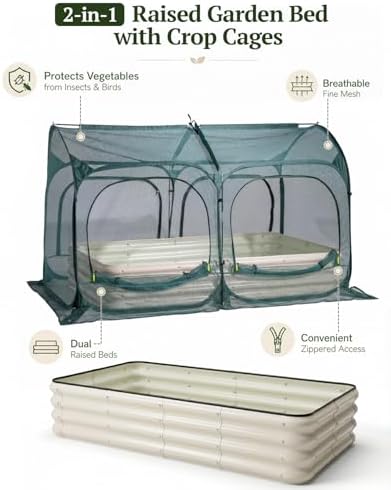 porayhut all-in-one raised garden bed and crop cage shown in use