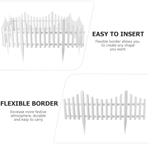 flexible picket fence garden border, plastic decorative landscape showing dimensions