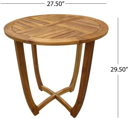 Christopher Knight Home Zed 3 Pieces Outdoor Dining Set, Acacia Wood Dining Chairs and Table, Slats Panel Design Round Table, Wooden Frame, 2 Seater Bistro Set for Balcony Backyard Garden, Teak+Grey