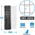 Fencer Wire Vinyl Coated 16 Gauge Welded Fence Wire Roll, Mesh Size 2-Inch x 3-Inch, Black Metal Garden Fencing Wire Grid Hardware Cloth, Multiple Use for Home Improvement