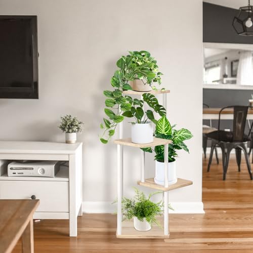 4 tier plant stand indoor, thickened metal wood showing dimensions