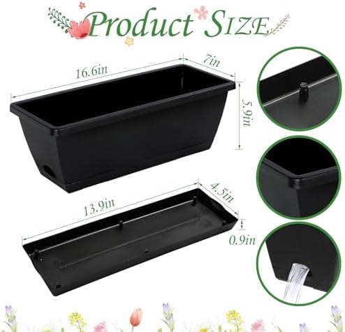 17inches rectangle planter box with drainage holes and shown in use