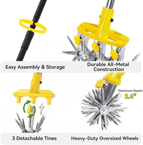rotary cultivator garden tool with extra-large tines, 74-inch, package contents