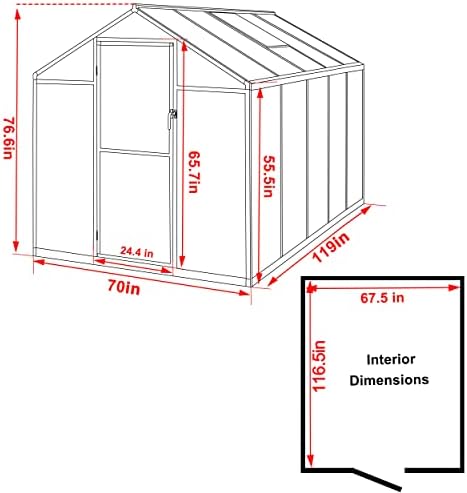 veikou 6' x 10' greenhouse, upgraded polycarbonate green, close-up detail
