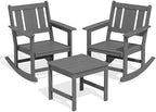 SERWALL 3-Piece Patio Furniture Set with 2 Rocking Chairs & Table, Grey | All-Weather HDPE Bistro Set: Includes rocking chairs and table with umbrella hole for cozy outdoor leisure and relaxation.