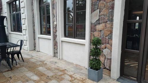 38''t artificial boxwood topiary triple ball outdoor potted, front angle view