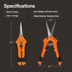 VIVOSUN 6.5 Inch Garden Scissors, Orange Pruning Shears for Plants, 2-Pack | Straight Precision Stainless Steel Blades, Comfort Ergonomic Grips, Ideal Snip for Deadheading, Trimming & Shaping Plants