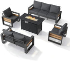 aoxun aluminum patio furniture set with fire pit showing dimensions