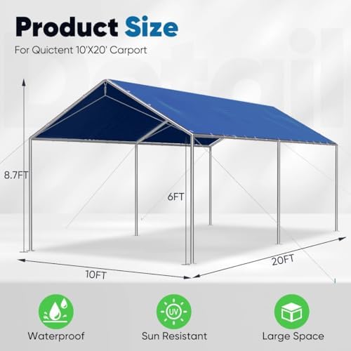 quictent 10x20 ft heavy duty car canopy galvanized, close-up detail