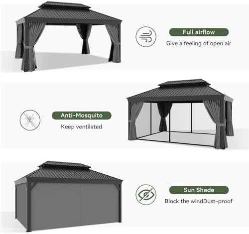 aoxun 12' x 16' hardtop gazebo with built, front angle view