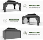 aoxun 12' x 16' hardtop gazebo with built, front angle view